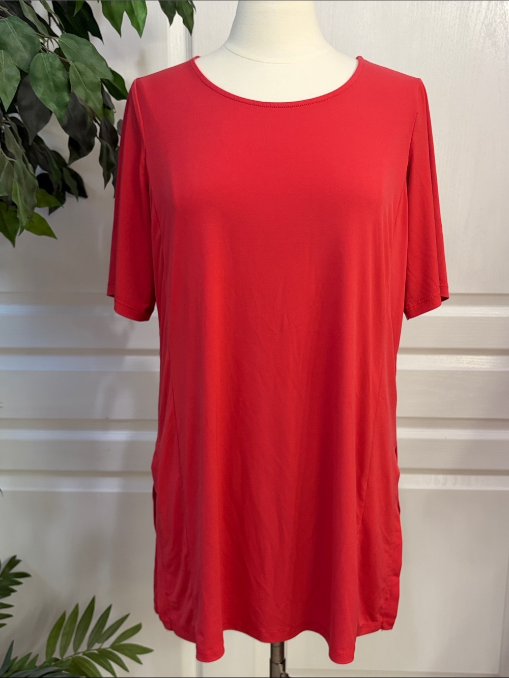 👚Every Day by Susan Graver Regular Liquid Knit Tunic w/ Slits ~ Coral